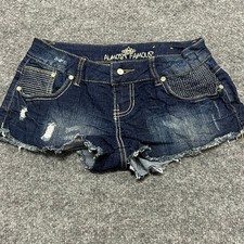 Almost Famous Shorts Womens Size 3 Dark Distressed Frayed Hem Denim Low Rise