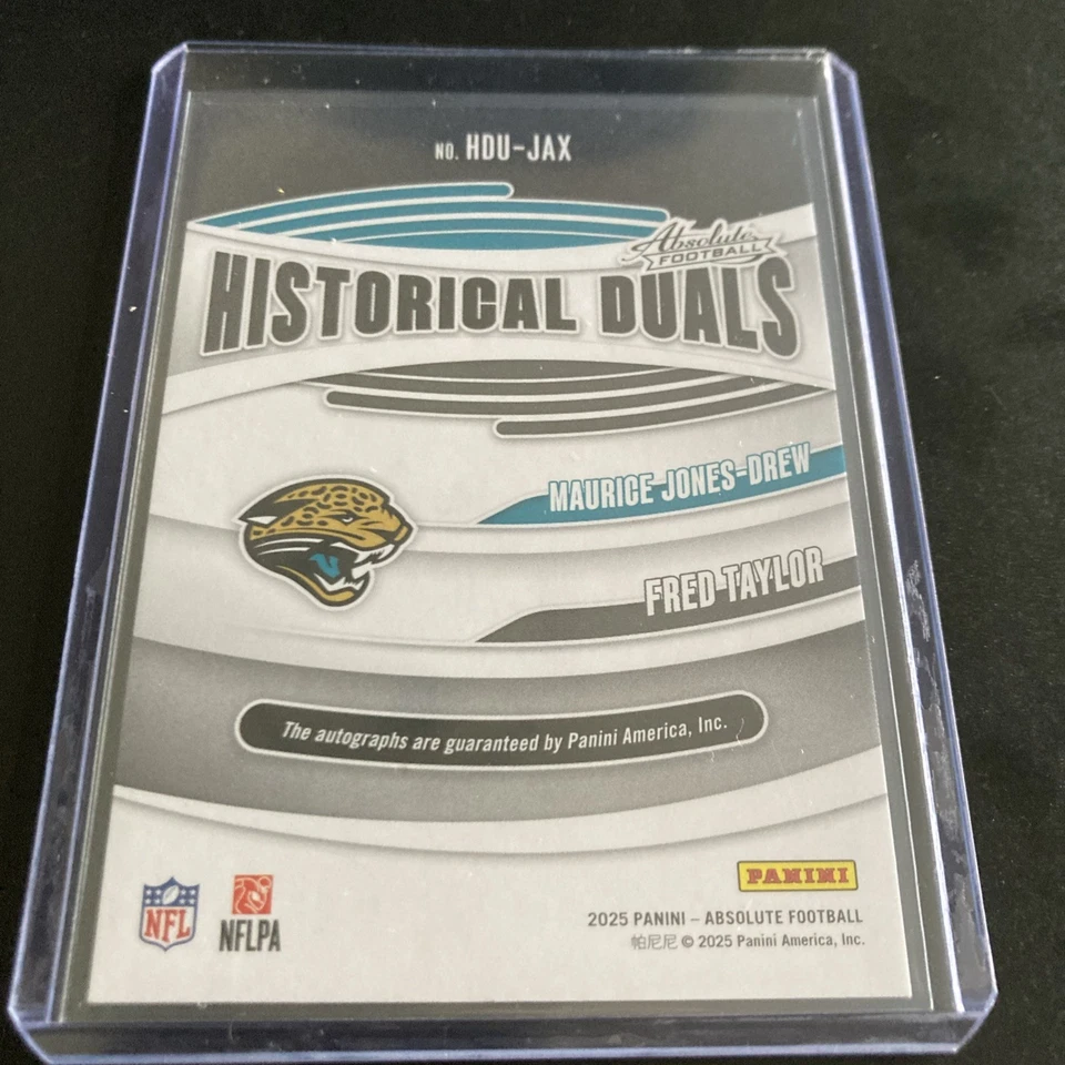 Panini Absolute Fred Taylor Maurice Jones-Drew 2025 histórico doble rojo automático/75 Foto 3 de 3