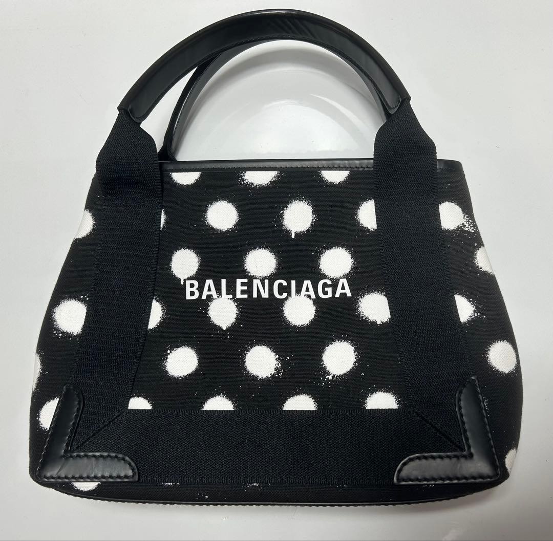 Balenciaga Navy Cabas Small Tote Bag Spray Dot Pattern Black image 2