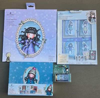 Lot 4 Santoro Gorjuss Craft Cards Christmas Rubber Stamp Set Paper Pack Tape