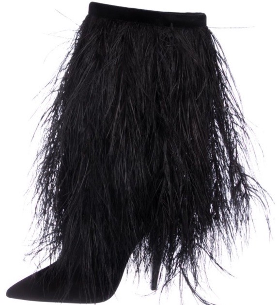 NEW Saint Laurent Black Velvet Feather Yeti Boot Mid Calf Sz 39 (US 8-9)