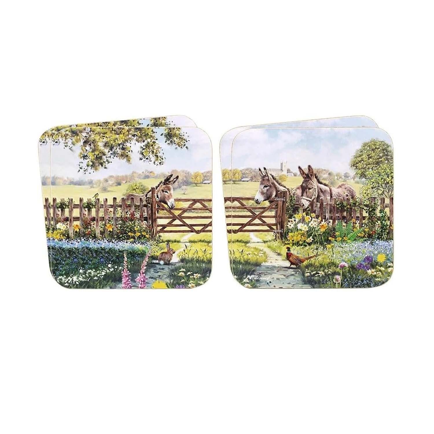 Coasters Set of 4 Donkey Farm McNeil Studios Square Laminated Cork Drink Pads