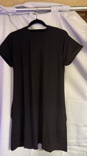 Women’s Black T-Shirt Midi Dress Size Small Short Sleeve With Pockets