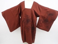 JAPANESE KIMONO MICHIYUKI COAT REDDISH BROWN 90.5cm 3 ft 0 in PURE SILK EE4092