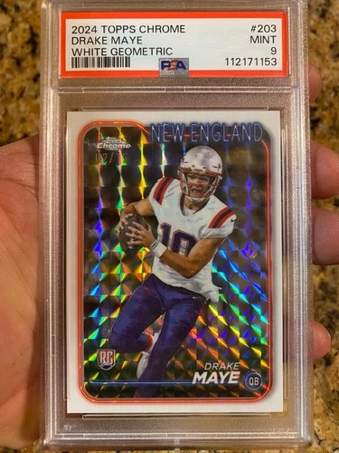 ~SUPER RARE /15 WHITE GEOMETRIC PSA 9 DRAKE MAYE TOPPS CHROME ROOKIE 2024