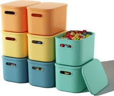 8 Pack Colorful Storage Bins W/ Lids Stackable Storage Container Organizing