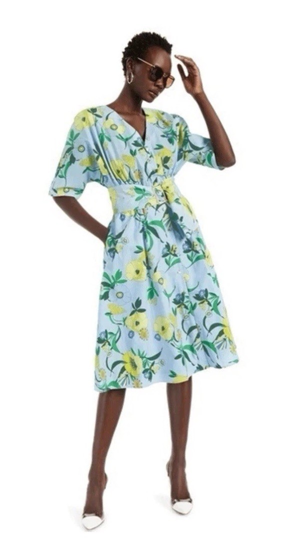 International Concepts 100% Cotton Floral Printed Belted Midi Dress Small Boho