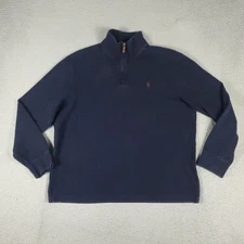 Ralph Lauren Sweater Mens Size XL Blue Pony 1/4 Zip Pullover Sweatshirt *