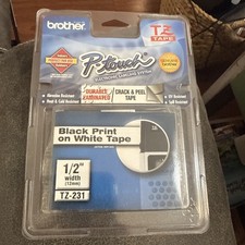 New Brother P-touch TZe-231 Black on White Tape 1/2" W 0.47 X L 26.2 ft.