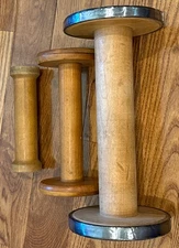 Lot Of 3 Industrial Wooden Spool Bobbin Textile /Candle Holders