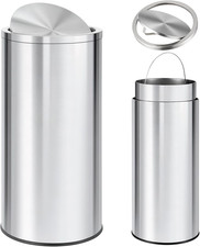 Large 70L Stainless Steel Trash Can with Flip Lid Removable Inner Bucket