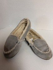 Women  s Ugg Shearling Ansley Moccasin Slippers Gray Suede Sz 8.5 Excellent Cond