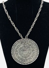 925/- Silberkette mit Anhänhger, Azteken Kalender, Handarbeit, 70 cm lang,