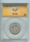 1917 Standing Liberty Quarter Variety 1 ANACS VF20 Silver Coin - RK347