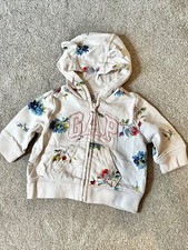 Newborn 0-3 Month Baby Gap Girls Zip Hoodie Cream Floral Bear Ears