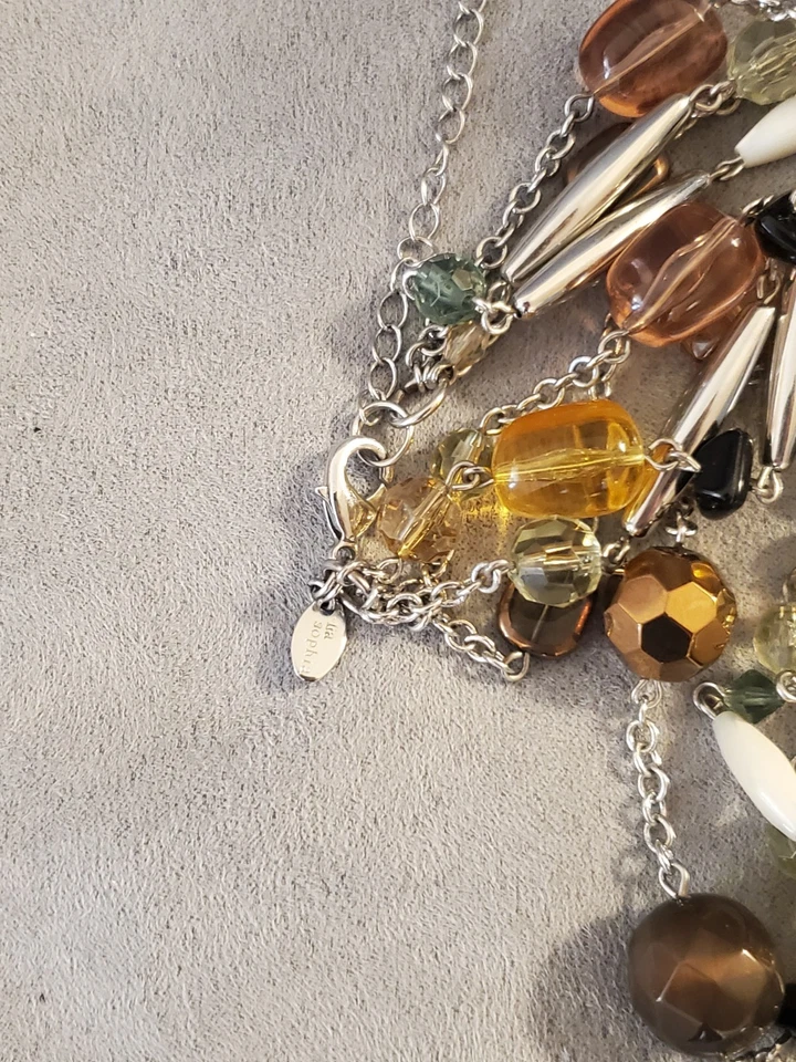 Collar de cuentas de cadena multihilo verde y amarillo Lia Sophia Foto 4 de 4