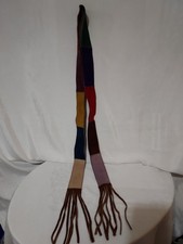 Rare Vintage Multcolor Leather Suede Patchwork Hippie Style Belt w/Fringe