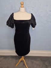 Vintage Opera By Richards Occasion Dress Size 14 Black Velour SiloutePuff Sleeve