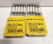 LOT OF 10 NEW IN BOX! BUSSMANN 12A 250V CERAMIC FUSES MDA-12-R