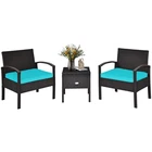 Costway 3PCS Patio Rattan Furniture Set Storage Table Cushioned Sofa