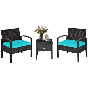 Costway 3PCS Patio Rattan Furniture Set Storage Table Cushioned Sofa
