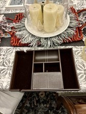 Leather Desk Organizer Chocolate Brown With White Stitching 14 X 10 Inches