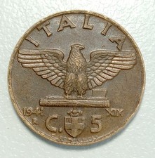Moneta da 5 centesimi 1941 - Vittorio Emanuele III Re d'Italia