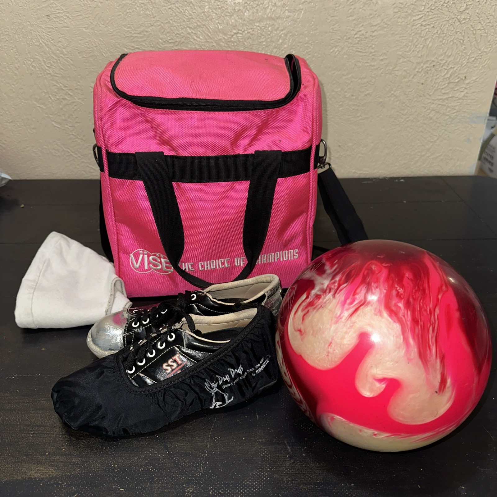 USA 2009 Ebonite MAXIM HOT PINK Marble Design Polyester Bowling Ball&Bag & Shoes