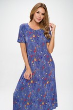 Jostar, Travel Knit Dress, long A-Line, s/s, Stretchy NO-IRON poly/span.   006