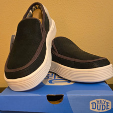 Hey Dude Sunapee W Perf Leather Women  s Low Top Slip-On Shoes Black/White 7