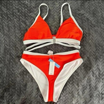 Cupshe Bikini Set NWT, Orange & White Bikini Top High Waisted Bottoms, Size XXL