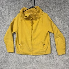 Lands' End Fleece Jacket Kids L 14-16 Yellow Funnel Neck Full Zip Cozy Winter