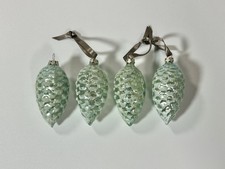 Set Of 4 Green Glass Pinecone Christmas Ornaments