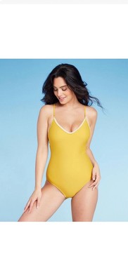 Shade & Shore Women's Bralette Swimwear Yellow S Shell Stitch One Piece
