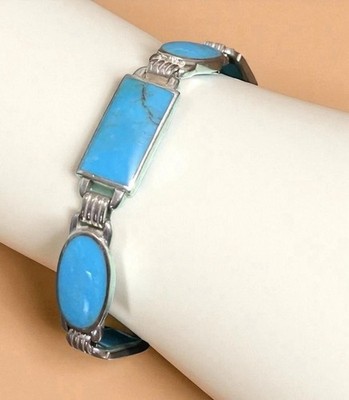 Turquoise Inlay Bracelet Robin Egg Color (Sleeping Beauty?) Sterling Boxed Clasp