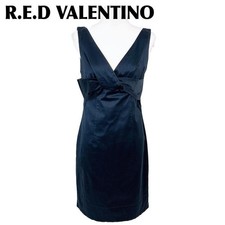 RED VALENTINO Sleeveless V-neck Dress Women Size 44 Navy Genuine