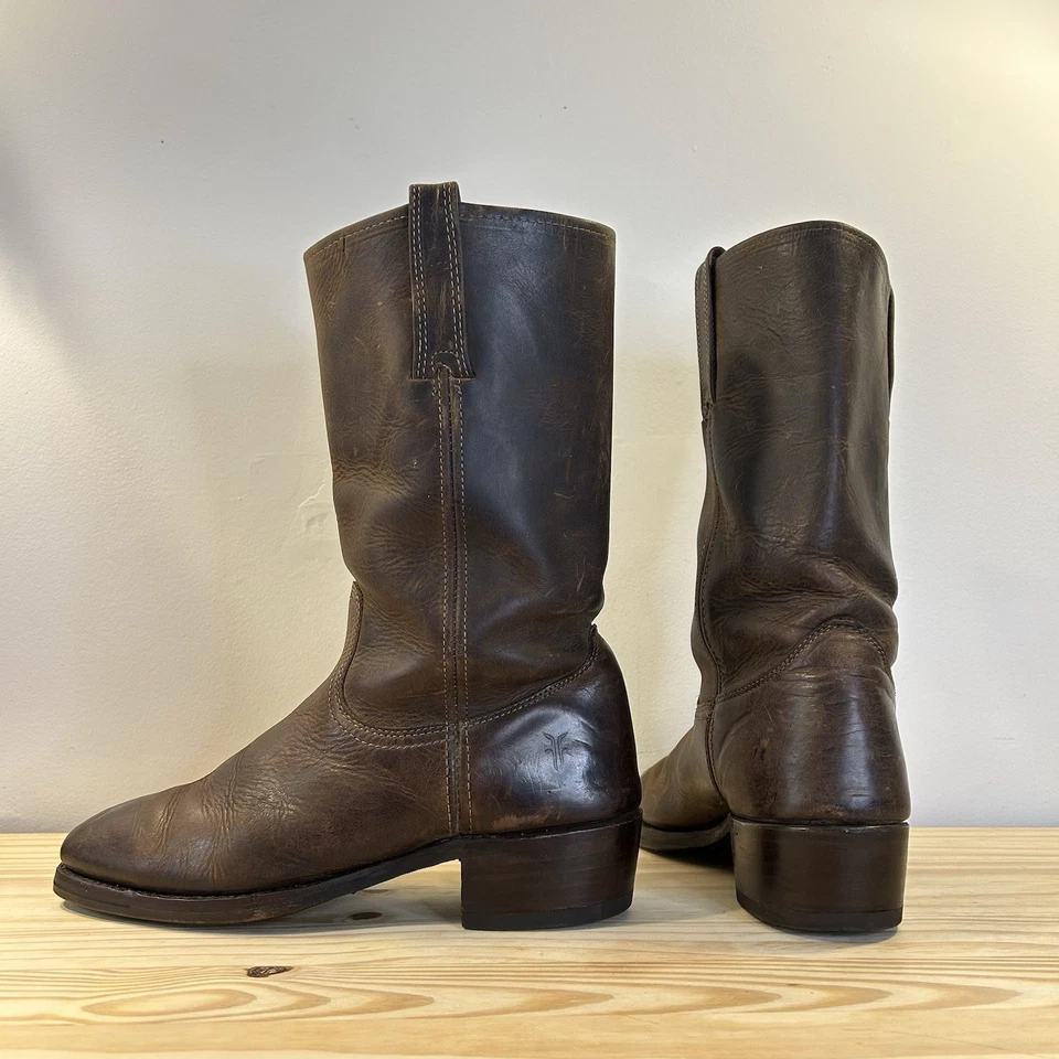 Botas de caubói vintage Frye Roper Campus masculinas tamanho 10,5 couro marrom - Imagem 4 de 4