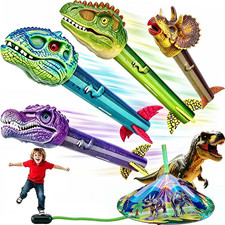 Dinosaur Toy Rocket Launcher for Kids - Launch Up to 100 Ft, 4 Rockets, Outdoor