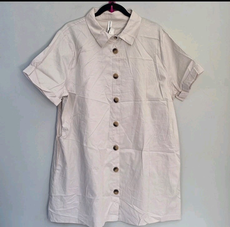 Zenana Outfitters Cream Button Down Shirt Dress, Size 2X