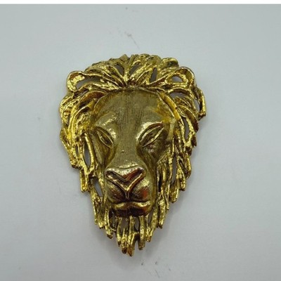 Vintage Lion Head Belt Buckle Gold Tone Statement Animal Regency Metallic 4x3