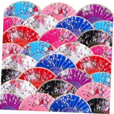 100 Pcs Chinese Folding Hand Fan Bulk for Line Retro Color Floral Pattern