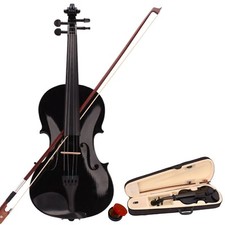 4/4 Basswood Acoustic Violin Fiddle Case Bow Rosin Black For Student Beginner
