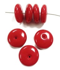 12 VINTAGE RED ACRYLIC OFF CENTER HOLE 25mm. ROUND SPACER BEADS 6606