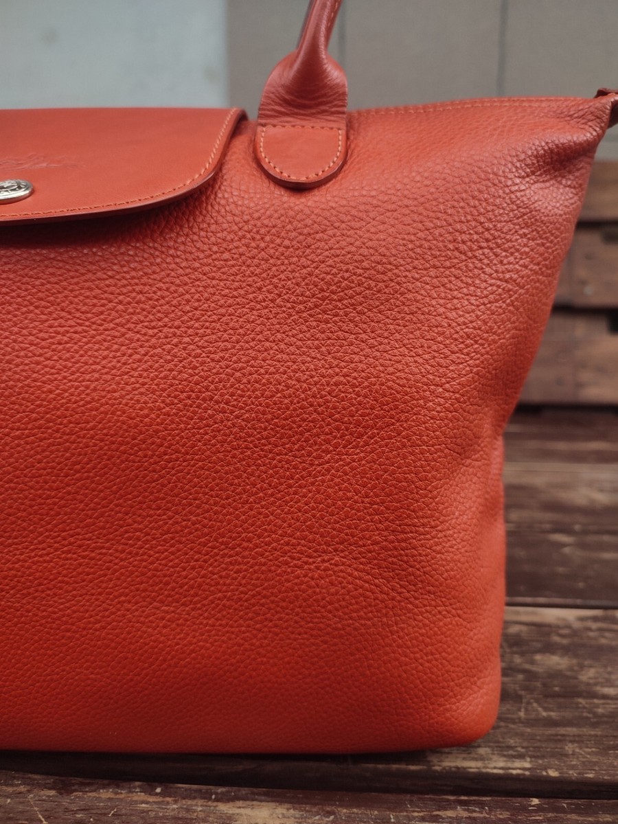 LONGCHAMP Le Pliage Cuir Orange Grained Leather Tote Bag