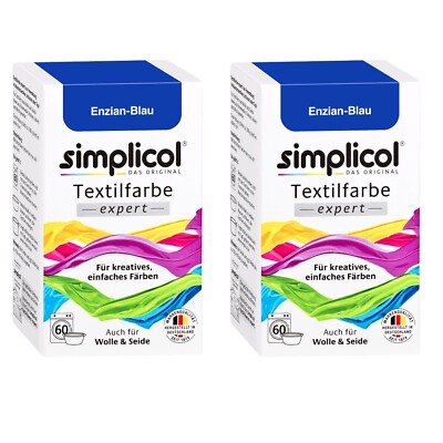 SIMPLICOL Textilfarbe EXPERT 2x Farbe ENZIAN BLAU für 600g Stoff auch für Wolle