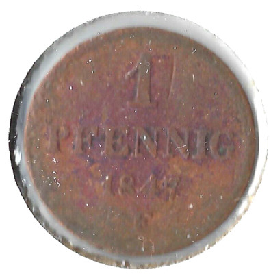 Coin Saxony (Kingdom in German Confederation) 1 Pfennig 1847 F KM1155