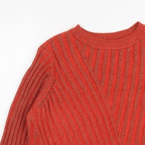 Saint Tropez Womens Orange Crew Neck Striped Acrylic Blend Jumper Size S - Picture 5 of 12