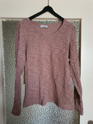 Rosa Kuschel-Pulli Pullover Aniston mit Spitzeneinsatz am Arm