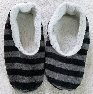 Women's Slippers ~ OSMA ~ Gray/ Black Striped ~ Polyester ~ Unbranded  