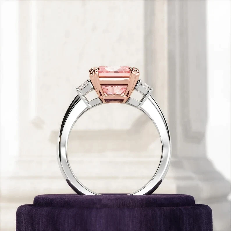 Black Friday Gift Fancy Vivid Pink Lab Grown Diamond IGI 14k Two Tone Gold Ring - Image 2 of 4